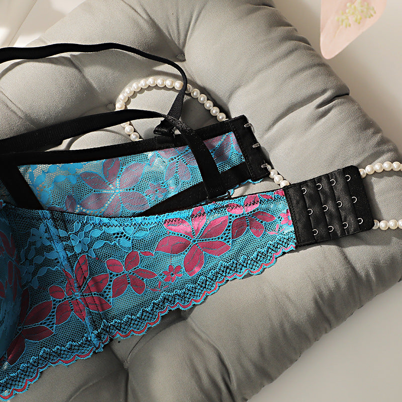 Plush Size Royal Blue Lace Push-up Lingerie