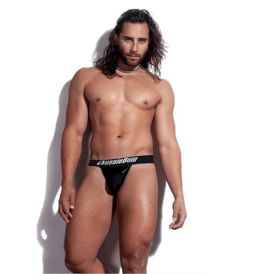 Men's Patent Leather Thong U-Pouch Low Rise Briefs Black S-XXL