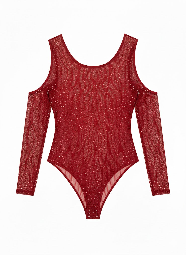 Vintage Wine Red Rhinestone Bodysuit