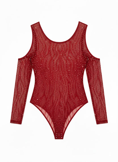 Vintage Wine Red Rhinestone Bodysuit