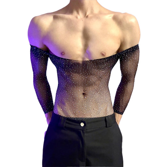 Men's Plus Size Sparkling Mesh Bodysuit