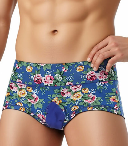 Men's Plus Size Satin Silk Floral Briefs