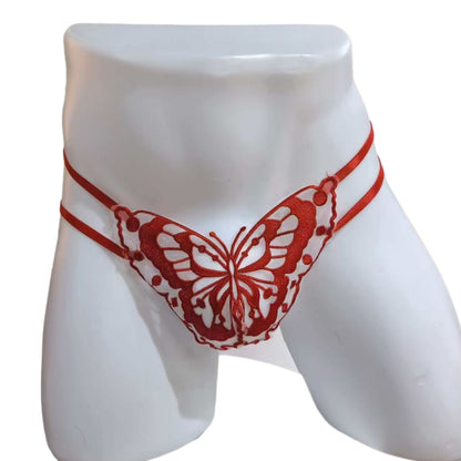 Butterfly Embroidery Lace Men's Thong Seductive T-Back