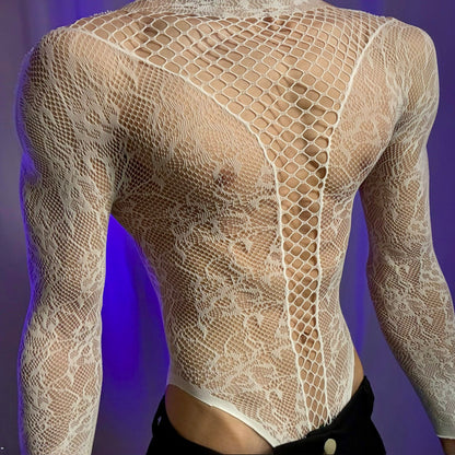 High Neck Fishnet Body Stocking Sheer Mesh