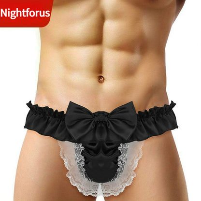 Men's Lace G-String Thong Low Rise Bulge Pouch Underwear