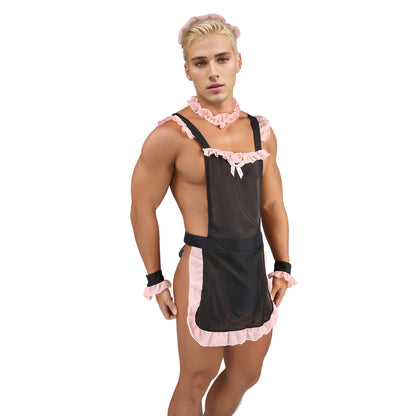 Men's Sexy Servant Roleplay: Backless Lace Maid Apron Set