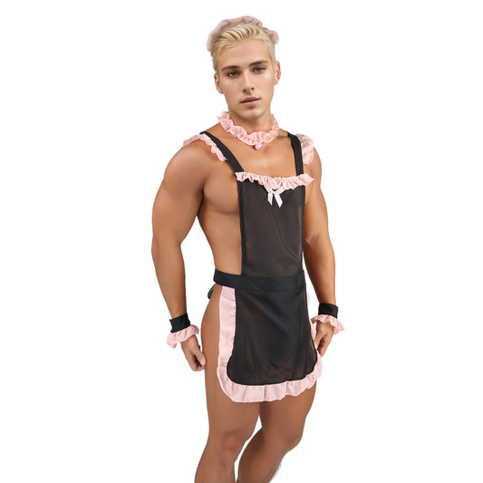Men's Sexy Servant Roleplay: Backless Lace Maid Apron Set