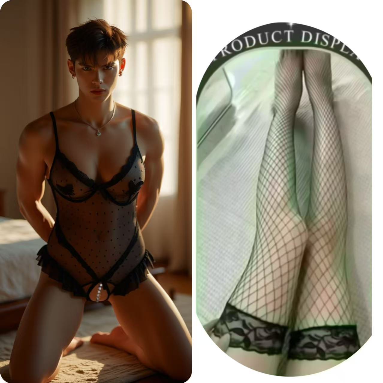 Plus Size Crotchless Pearl Massage Teddy Sheer Lace Bundle