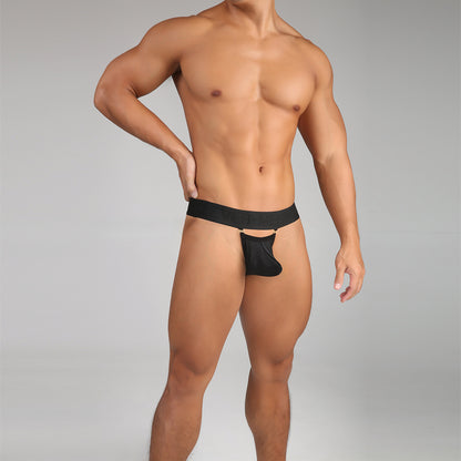 Men's Mesh Jock Thong Wide Waistband Metal Buckle 3D Pouch