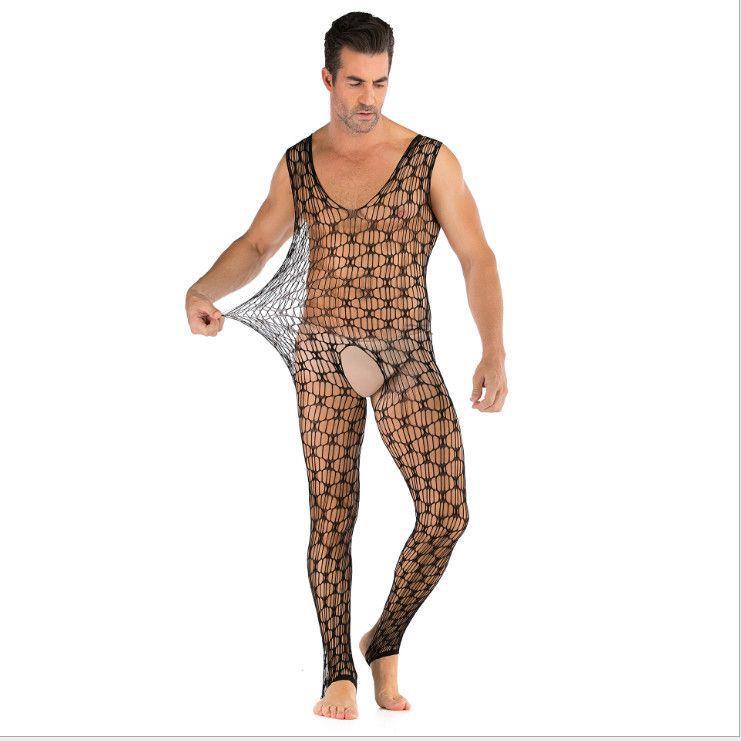 Seamless Male Crotchless Bodysuit - Sheer Footed Silk Lingerie