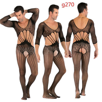 Seamless Male Crotchless Bodysuit - Sheer Footed Silk Lingerie