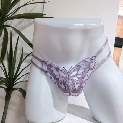 Butterfly Embroidery Lace Men's Thong Seductive T-Back