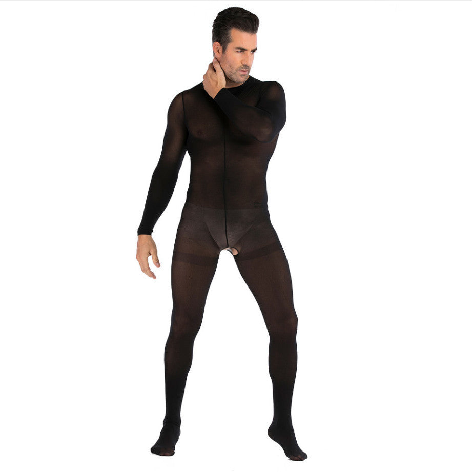 Seamless Male Crotchless Bodysuit - Sheer Footed Silk Lingerie