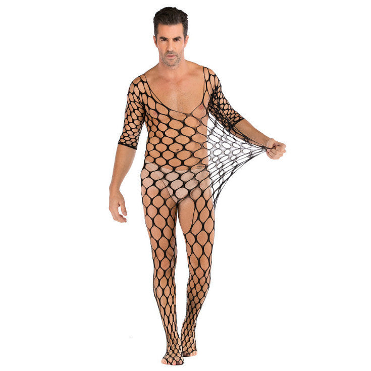 Seamless Male Crotchless Bodysuit - Sheer Footed Silk Lingerie