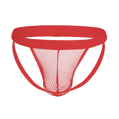 Men's Fishnet Jockstrap T-Back - U-Pouch Low Rise Open Back Mesh Thong