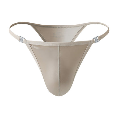 Men's High Cut Thong Ice Silk Hollow Out Metal Buckle Bulge Pouch Nightclub Underwear