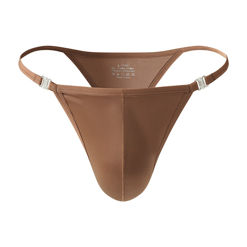 Men's High Cut Thong Ice Silk Hollow Out Metal Buckle Bulge Pouch Nightclub Underwear