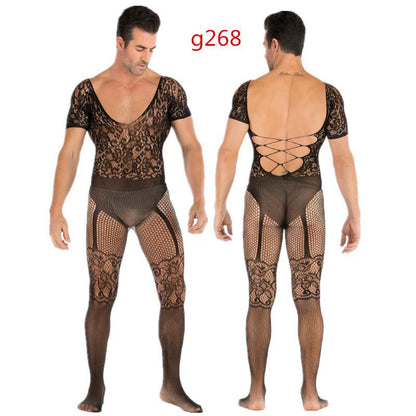 Seamless Male Crotchless Bodysuit - Sheer Footed Silk Lingerie