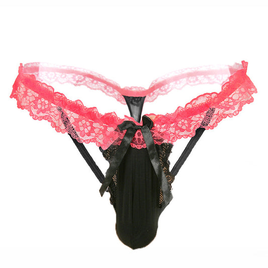 Full Pouch Lace Men's Thong Seductive Hollow Out T-Back