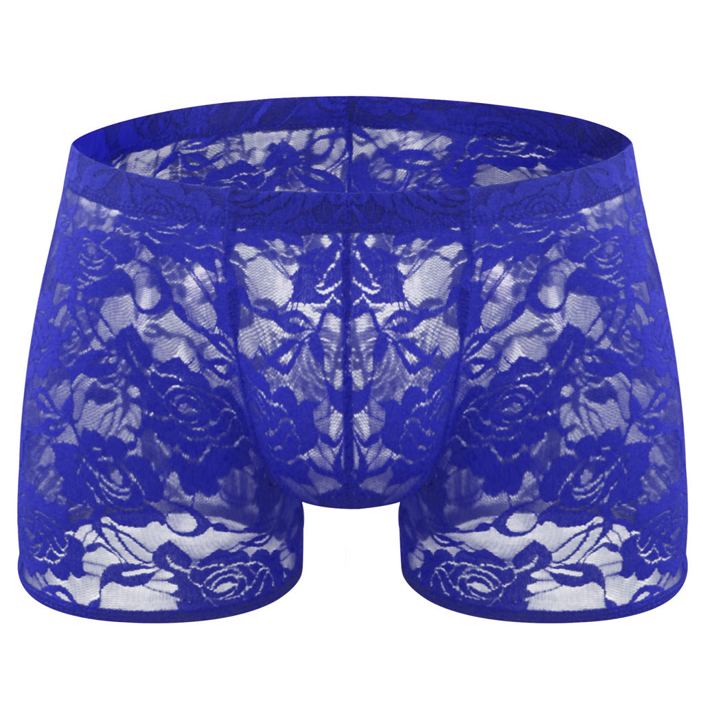 Rose Lace Sheer Boxer Briefs Low-Rise One-Size Floral Mesh