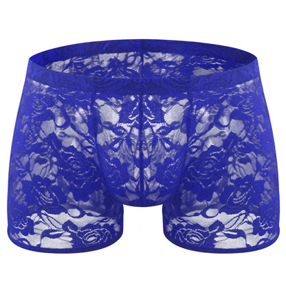 Rose Lace Sheer Boxer Briefs Low-Rise One-Size Floral Mesh