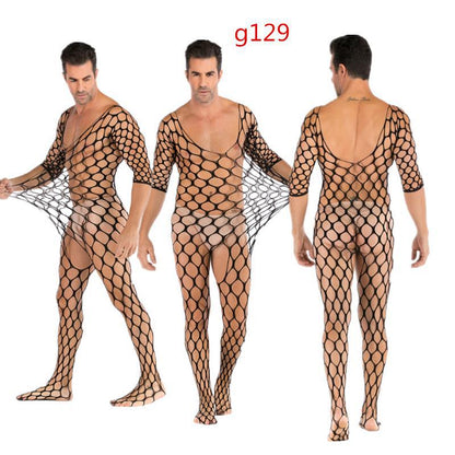 Seamless Male Crotchless Bodysuit - Sheer Footed Silk Lingerie