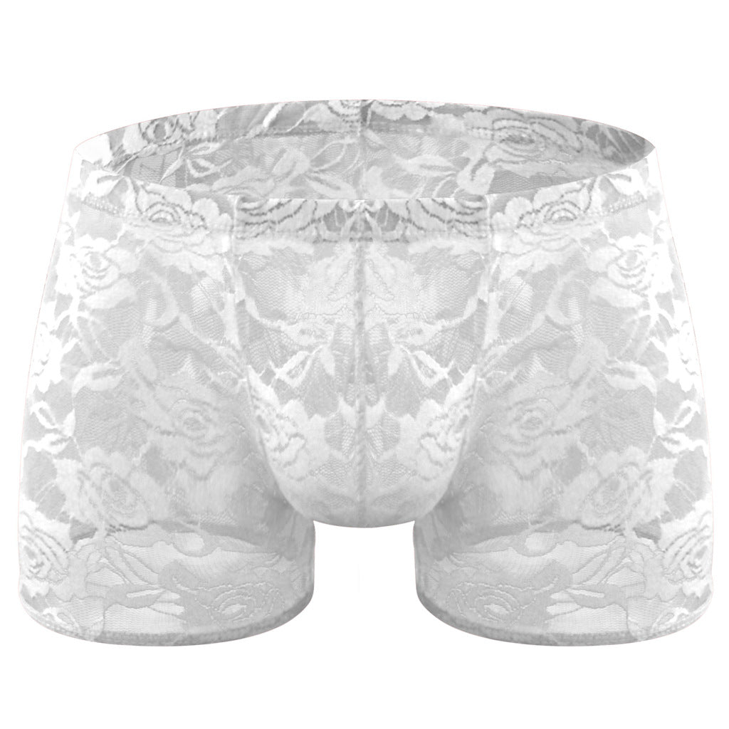 Rose Lace Sheer Boxer Briefs Low-Rise One-Size Floral Mesh