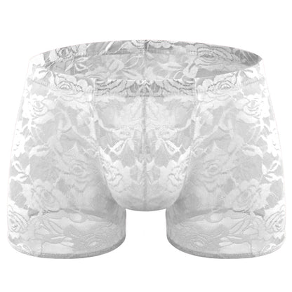 Rose Lace Sheer Boxer Briefs Low-Rise One-Size Floral Mesh
