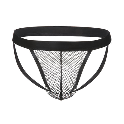 Men's Fishnet Jockstrap T-Back - U-Pouch Low Rise Open Back Mesh Thong