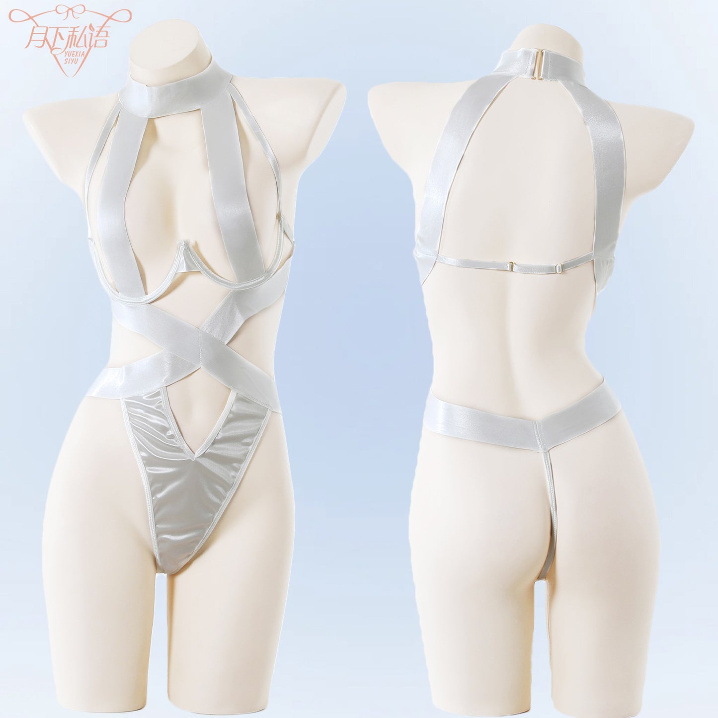 Halter Cut-out Sheer Mesh Teddy Lingerie Set