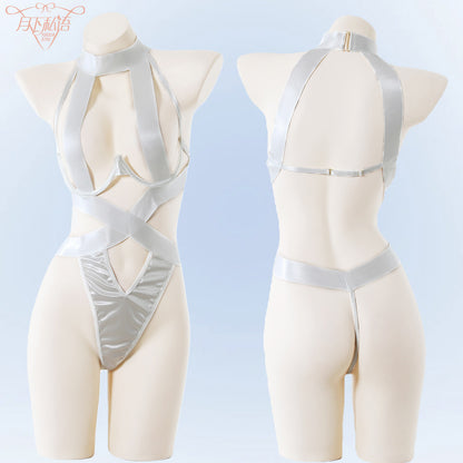 Halter Cut-out Sheer Mesh Teddy Lingerie Set