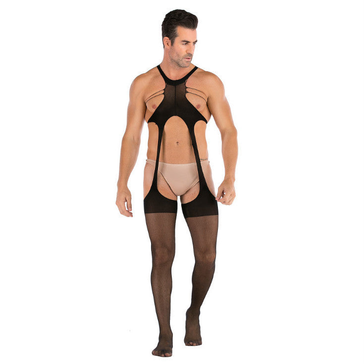 Seamless Male Crotchless Bodysuit - Sheer Footed Silk Lingerie