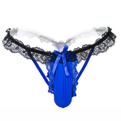 Full Pouch Lace Men's Thong Seductive Hollow Out T-Back