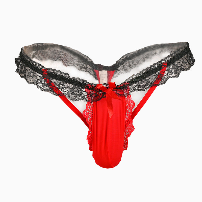 Full Pouch Lace Men's Thong Seductive Hollow Out T-Back