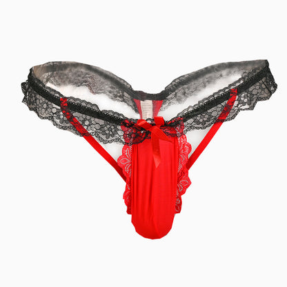 Full Pouch Lace Men's Thong Seductive Hollow Out T-Back
