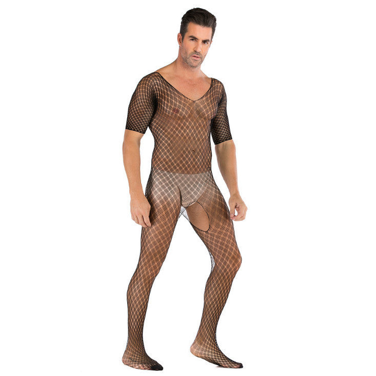 Seamless Male Crotchless Bodysuit - Sheer Footed Silk Lingerie