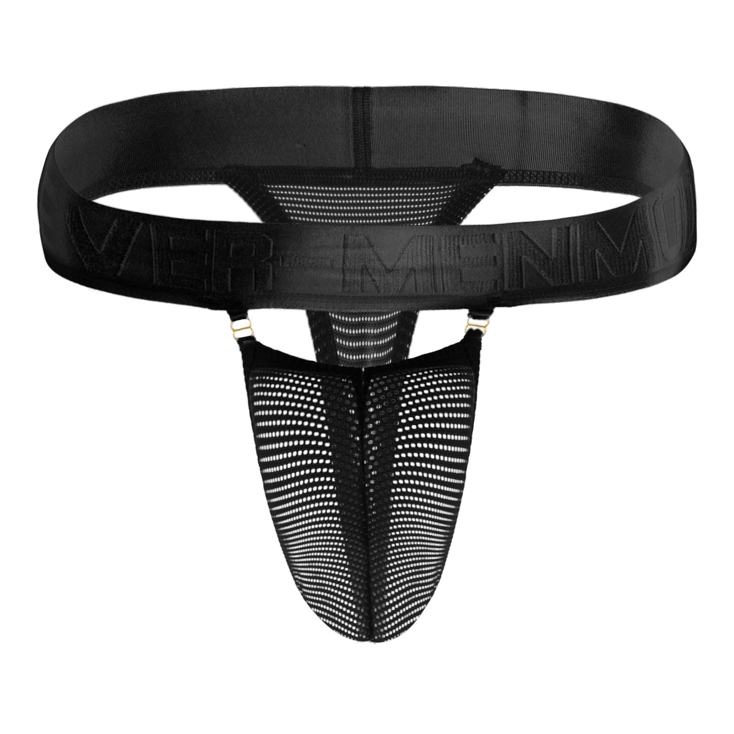 Men's Mesh Jock Thong Wide Waistband Metal Buckle 3D Pouch