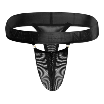 Men's Mesh Jock Thong Wide Waistband Metal Buckle 3D Pouch