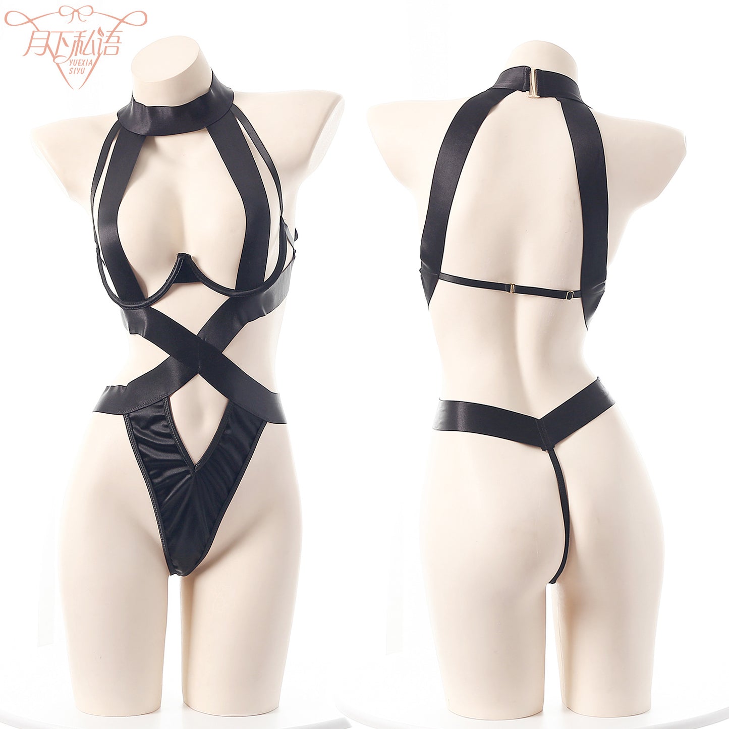 Halter Cut-out Sheer Mesh Teddy Lingerie Set