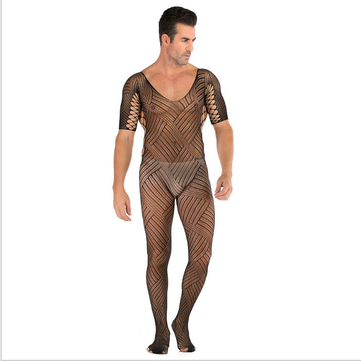 Seamless Male Crotchless Bodysuit - Sheer Footed Silk Lingerie