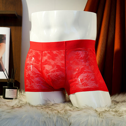 Men's Jacquard Lace Boxer Briefs - Mid Rise Antibacterial Silk Gusset