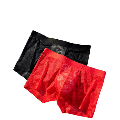 Men's Jacquard Lace Boxer Briefs - Mid Rise Antibacterial Silk Gusset