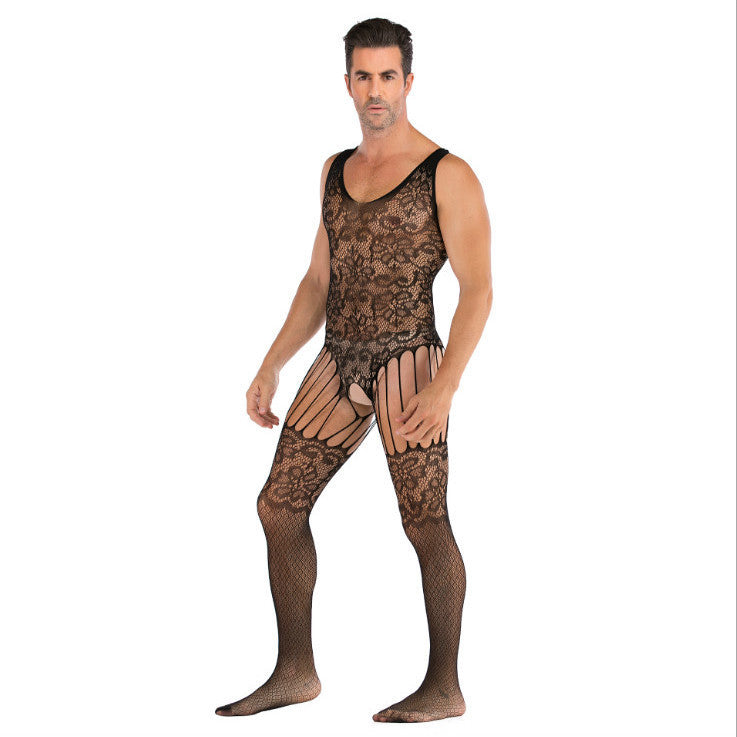 Seamless Male Crotchless Bodysuit - Sheer Footed Silk Lingerie