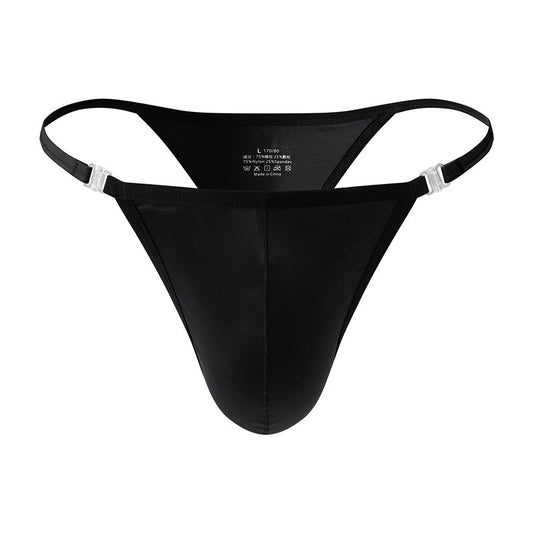 Men's High Cut Thong Ice Silk Hollow Out Metal Buckle Bulge Pouch Nightclub Underwear