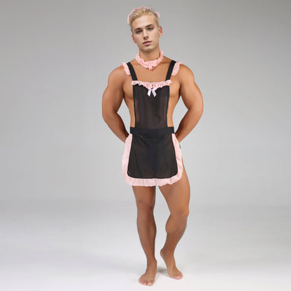 Men's Sexy Servant Roleplay: Backless Lace Maid Apron Set