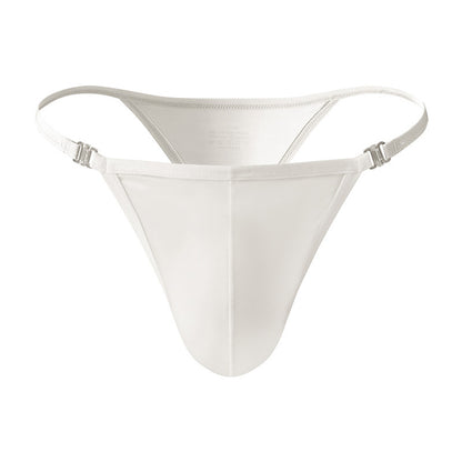 Men's High Cut Thong Ice Silk Hollow Out Metal Buckle Bulge Pouch Nightclub Underwear