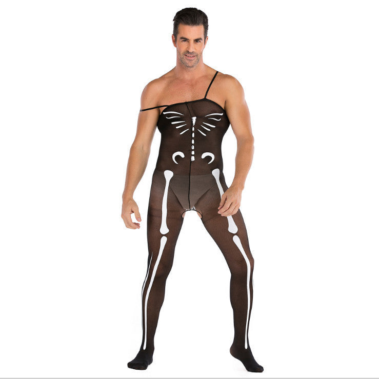 Seamless Male Crotchless Bodysuit - Sheer Footed Silk Lingerie