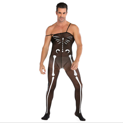 Seamless Male Crotchless Bodysuit - Sheer Footed Silk Lingerie