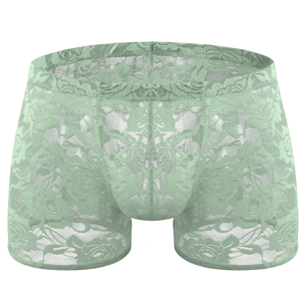 Rose Lace Sheer Boxer Briefs Low-Rise One-Size Floral Mesh
