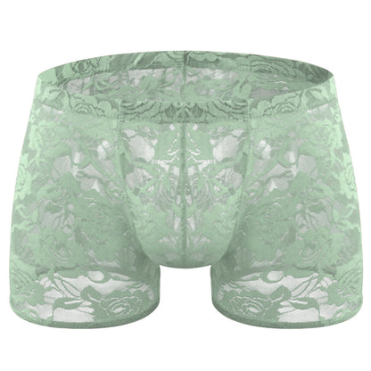 Rose Lace Sheer Boxer Briefs Low-Rise One-Size Floral Mesh